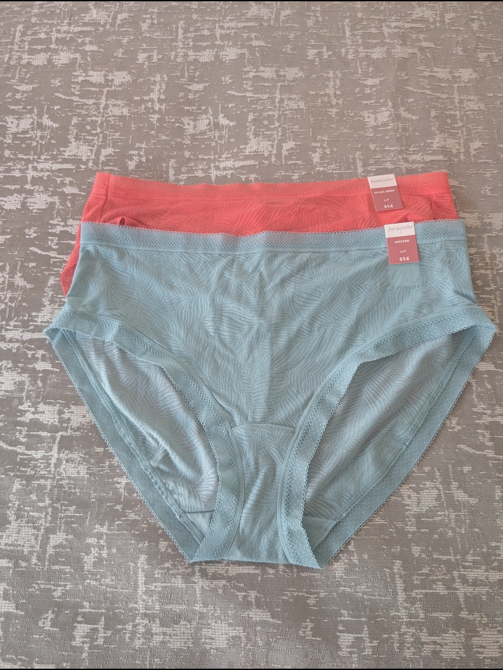 Ambrielle Light Blue and Coral Hipster Panties